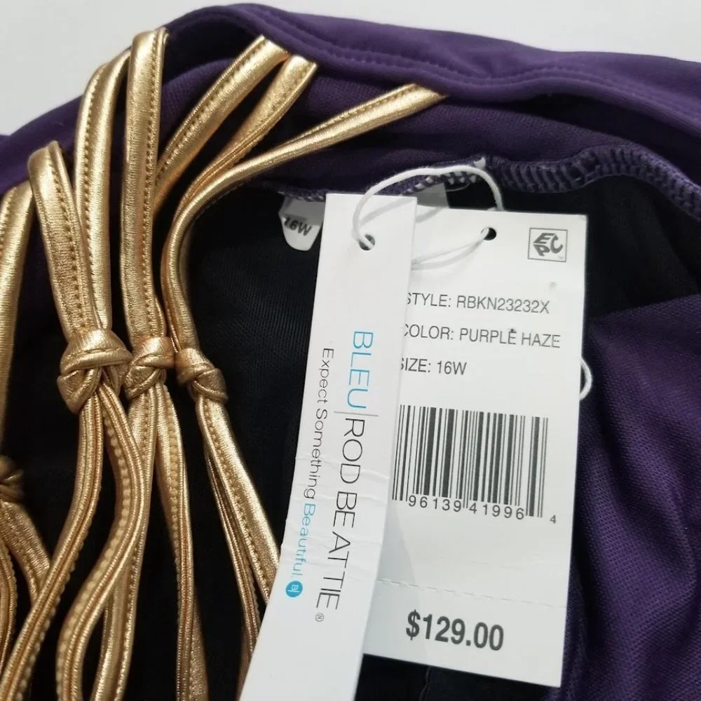 Bleu by Rod Beattie Kore One Piece High Neck Lace Down Swimsuit Purple Size 16W - Picture 11 of 13